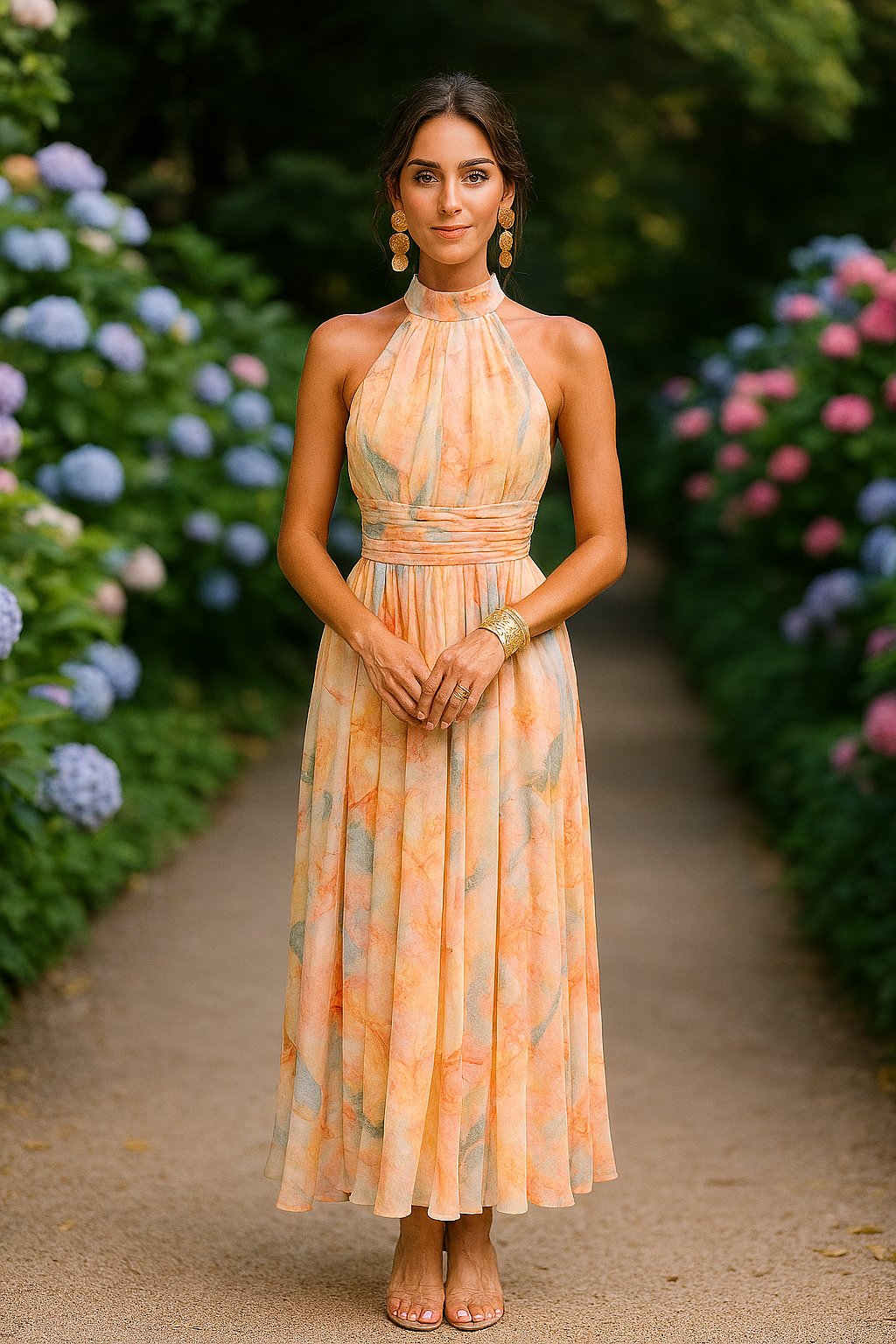 Naira aquarel maxi-jurk