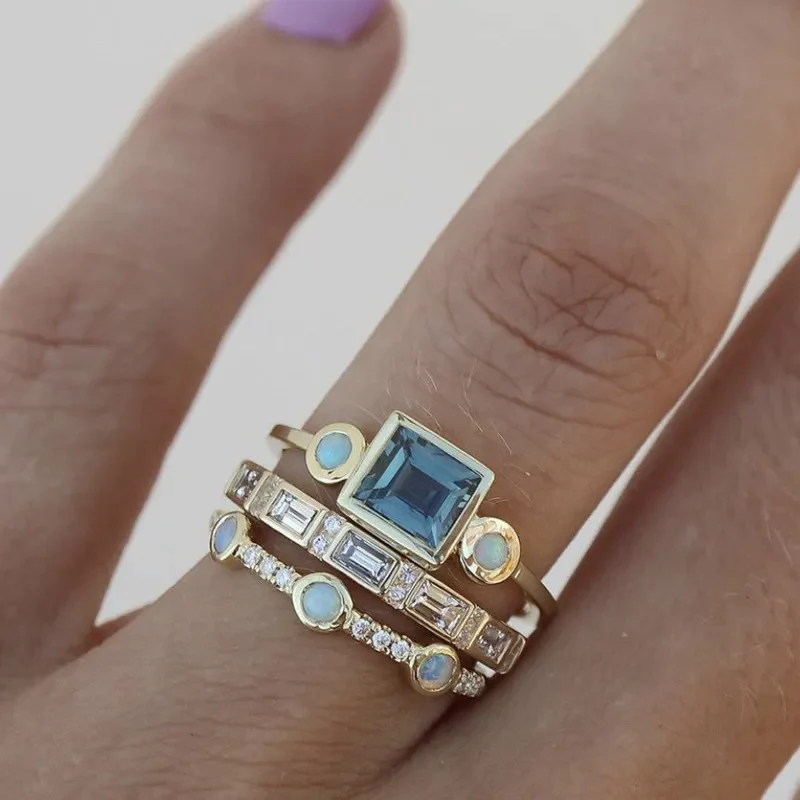 Ocean Vintage Blue Crystal Ringset 